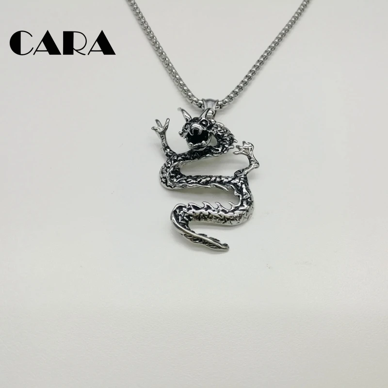 

CARA New Stylish retro Chinese Dragon charm necklace 316L stainless steel Vintage chain necklace for men and women CARA0177