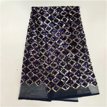

Lake Blue high quality French Nigerian sequins net lace,gold African tulle mesh sequence lace fabric for party dress 5yards/lot