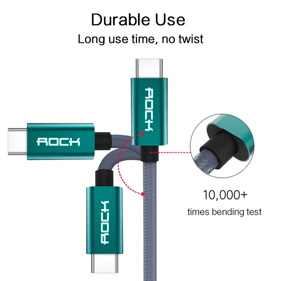 Металлический usb type-C кабель, ROCK Metal Быстрая зарядка usb type-C кабель для samsung Galaxy S8 Note 8, OnePlus 2, для Xiaomi 4C USB-C