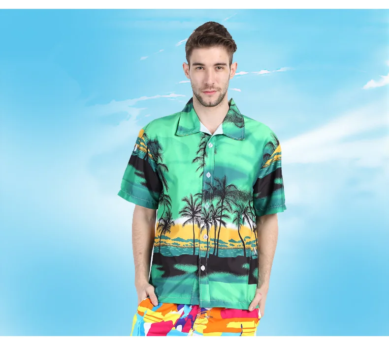 Новый Топ Качественный Хлопок Пляжная рубашка гавайская рубашка Для мужчин дома Повседневное короткий рукав Для мужчин S Цветочный принт