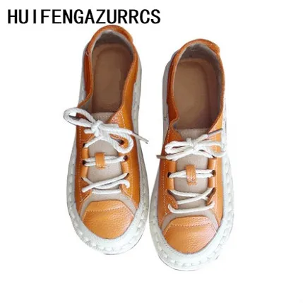 

HUIFENGAZURRCS-Spring new Hand-sewn Women's Shoes Round Head Low Upper Flat-soled Soft-soled Leather Single Shoes,3 colors