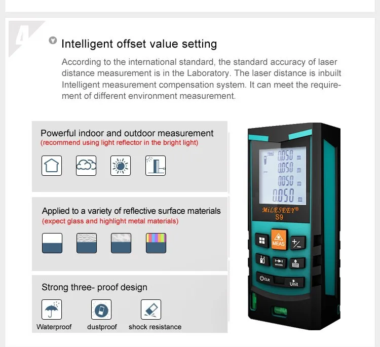 Лазерный диастиметр для измерения на расстоянии Mileseey S9 100 м лазерный дальномер синий с пузырьком уровня
