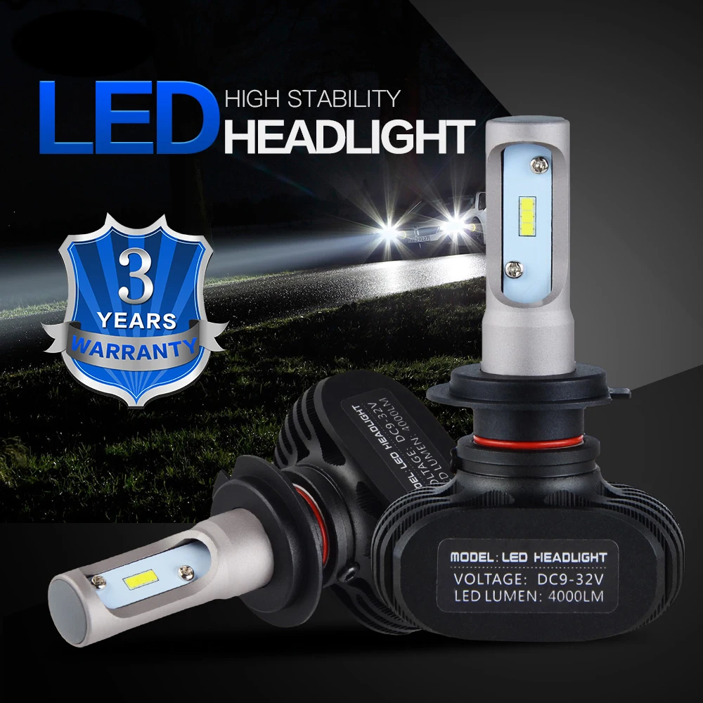 

2 PCS Car h7 LED Headlight Bulbs S1 H1 H3 H4 H7 H8 H13 9004 9005 9006 9007 9012 6000K 4000LM for car led lights
