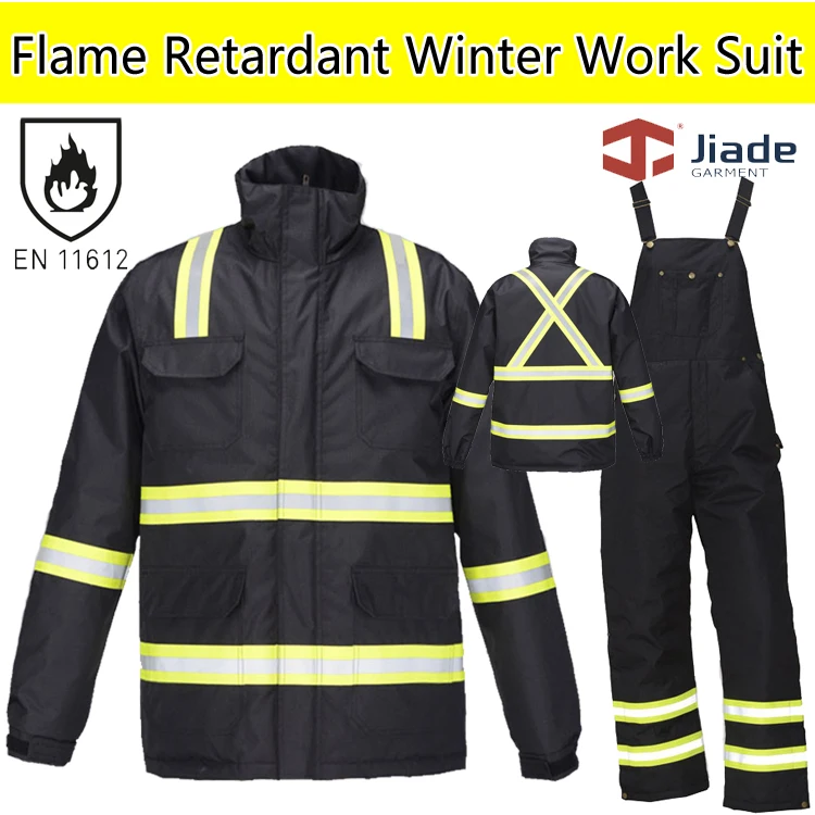 Jiade Men's Hi vis flame retardant workwear work suit Fire Fighter Suit Winter Papka winter bib
