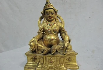 

150624 S2174 6" Tibet Buddhism 100% Pure Bronze 24K Gold Yellow Jambhala God of wealth Buddha