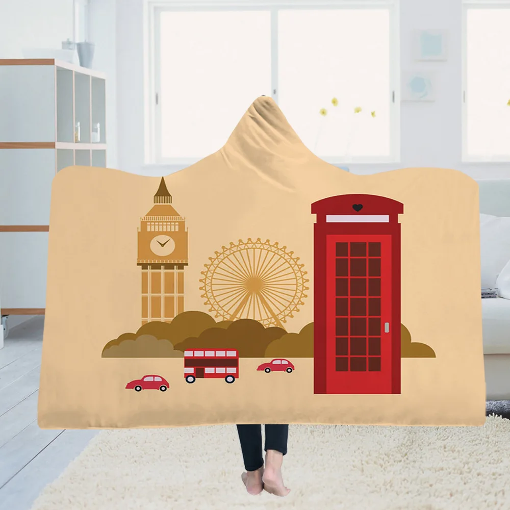 

Hooded blanket cloak magic hat blanket thick double-layer plush 3D digital printing architectural series