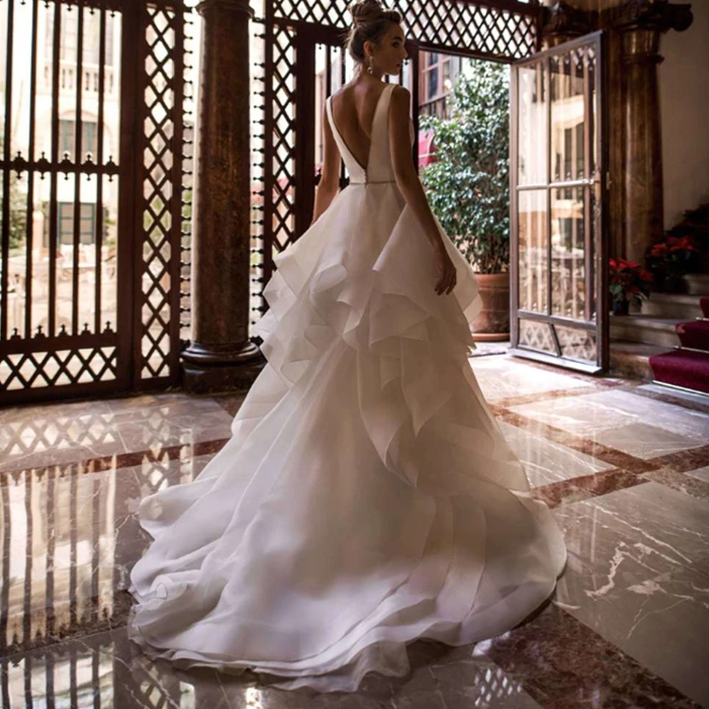 Vestido de Novia Свадебные платья трапециевидной формы с открытой спиной атласный лиф простое платье из органзы юбка принцессы Hochzeitskleid