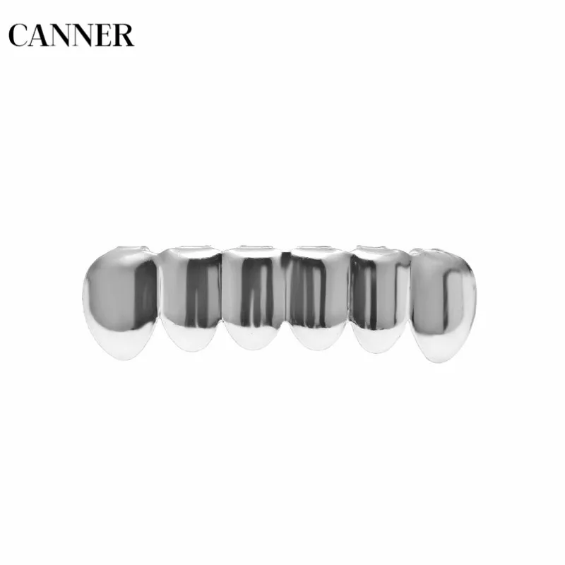 Canner Hip Hop Teeth Grillz Set Top& Bottom Teeth Gold Silver Color Grills Dental Cosplay Party Body Jewelry For Men Women W4 - Окраска металла: silver bottom