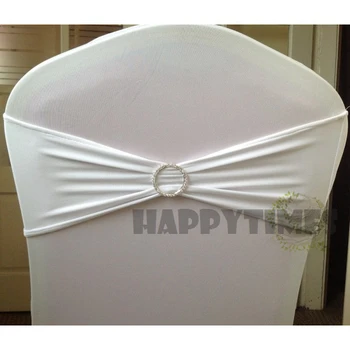 

50 White Lycra Chair Band with Round Buckles Spandex Chair band with diamante Free Shipping