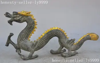 

Crafts statue old chinese fengshui bronze gilt zodiac run dragon beast Success lucky statue
