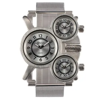 

OULM BEST SELLING Watch Man Military Quartz Wristwatch Men Stainless-steel Metal Mesh Strap 3 Time Zone Oversize DZ Watch + Box