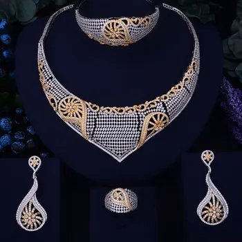 

GODKI Luxury Conch Design 2 Tone Mixed Women Nigerian Wedding Naija Bride Cubic Zirconia Necklace Dubai 4PCS Jewelry Set