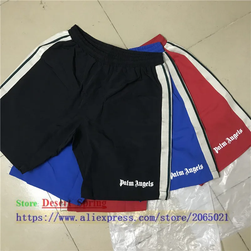 

19ss Palm Angels Shorts Men Women 1:1 High Quality Summer Style Striped Drawstring Palm Angels Mesh Shorts