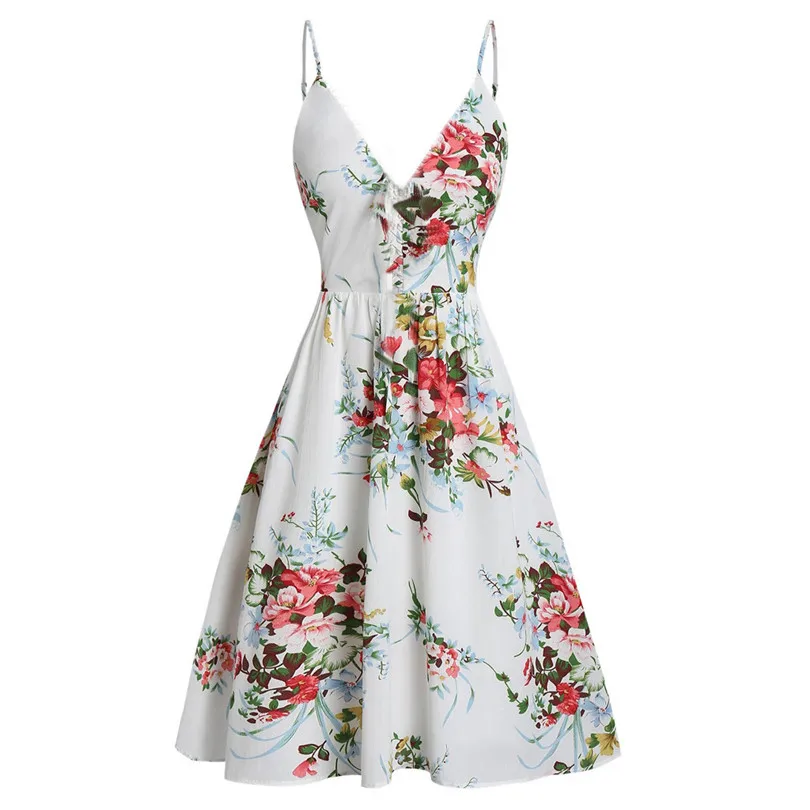 New Fashion Women Floral Printed V-Neck Sleeveless Casual Dress 2019 Summer Casual Elegant Lady Camisole Mini #E10 (9)