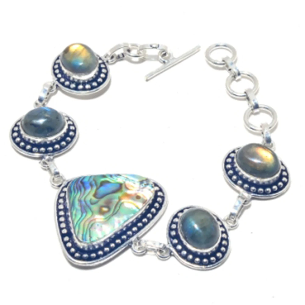 

Abalone Shell,Labradorite Bracelet Silver Overlay over Copper, 19.7cm , B3958