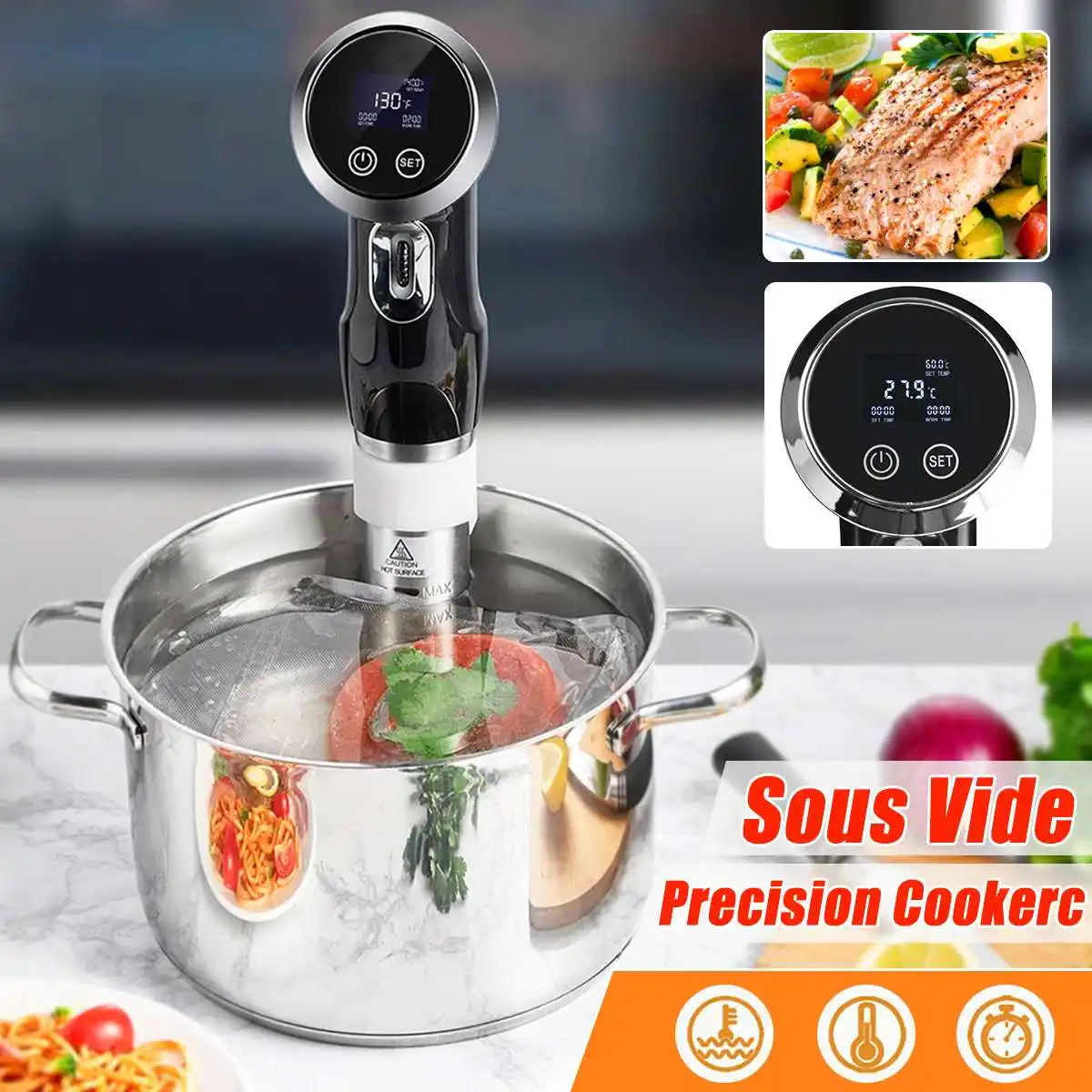 

1500W Vacuum Slow Sous Vide Food Cooker LCD Digital Timer Display Powerful Immersion Circulator Stainless Steel EU Plug Black