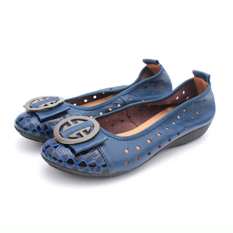 Summer Flat Casual Shoes Women Round Toe Leather Ballet Flats Soft Bottom Mother Female Ballerina Shoes Sandals Holes Moccasins (12)
