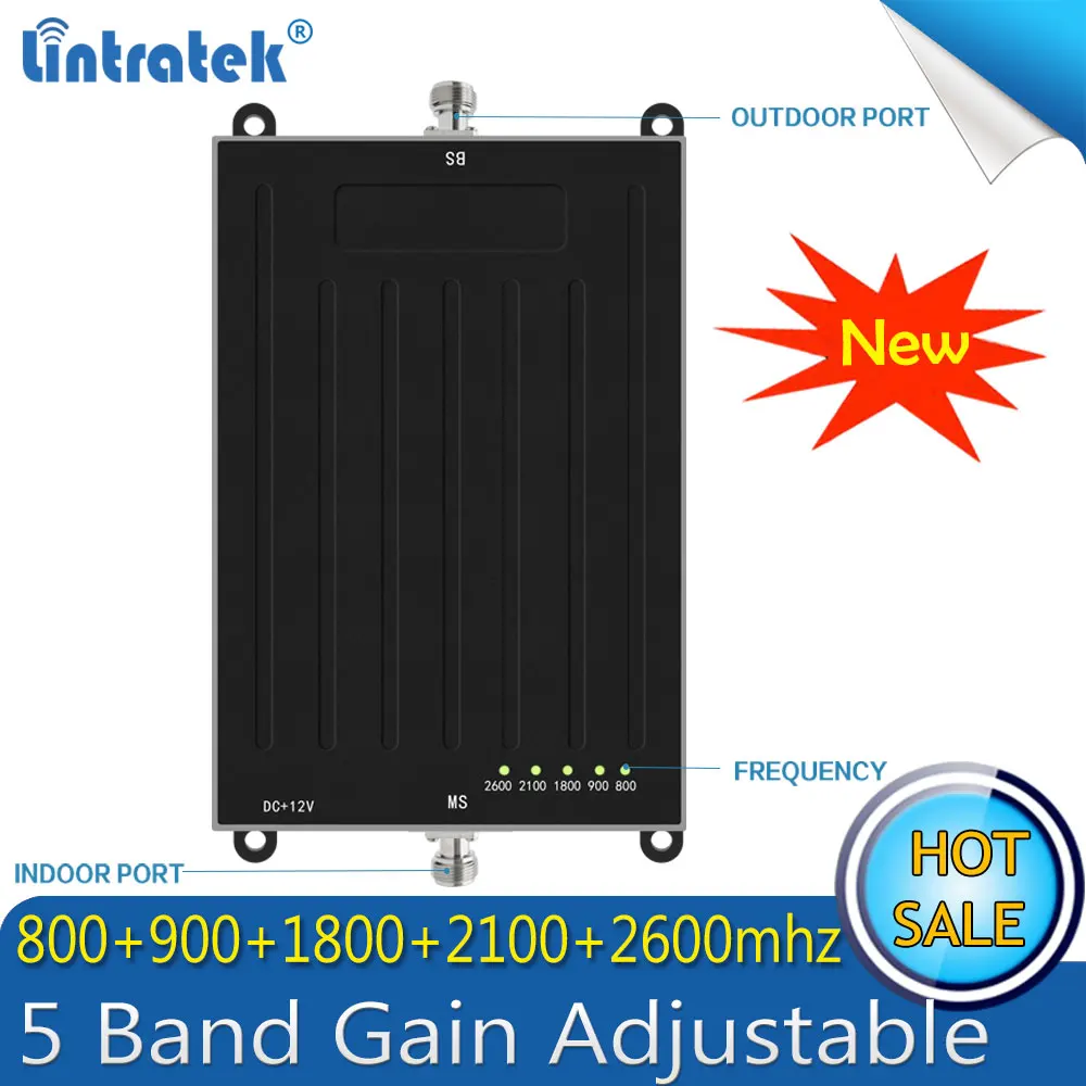 Lintratek Новый 5 полосный усилитель сигнала 800/900/1800/2100 МГц GSM 3G UMTS 4G LTE B1/B3/B7/B8/B20