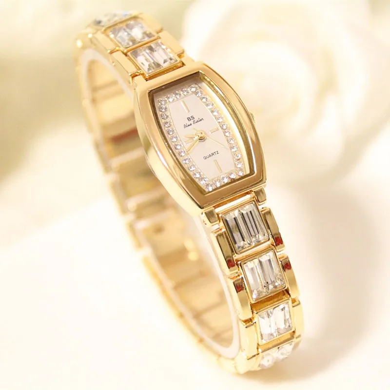 Новые популярные часы с австрийскими кристаллами, женские часы с бриллиантами, лучшие женские часы, брендовые модные золотые часы, деловые кварцевые часы - Цвет: Gold