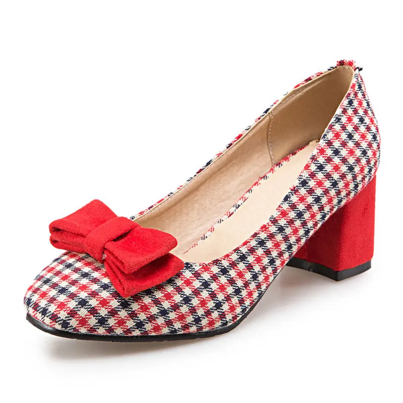 Fanyuan/Женская обувь на среднем не сужающемся книзу массивном каблуке; коллекция года; весенняя женская обувь; Повседневная разноцветная обувь с круглым носком; женские туфли-лодочки с милым бантом - Цвет: red