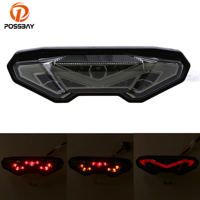POSSBAY Motorcycle LED Integrated Tail Light Brake Turn Signals Lights