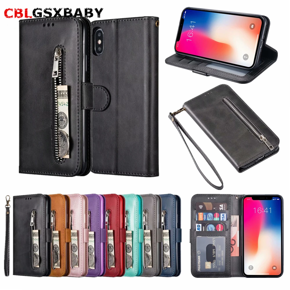 

CBLGSXBABY Zipper Wallet Leather Case For iphone 11 6S 7 8 Plus X XS Max XR Flip Phone Case Cover For iPhone X XS Max XR 7 Case