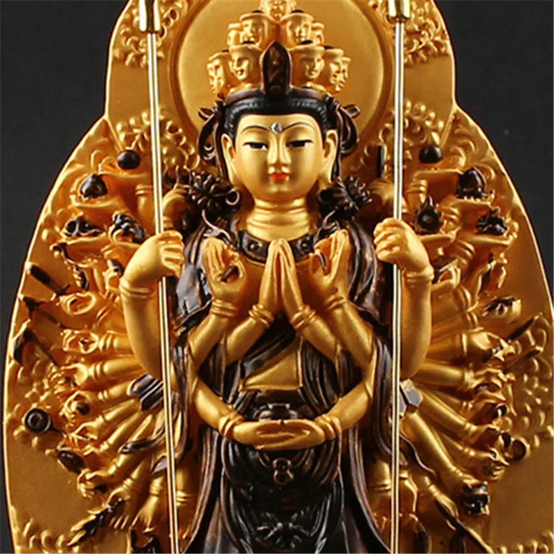 Buda de la suerte Kwan Yin StatueThe mil manos Bodhisattva Guan Yin estatuilla budista escultura decoración del hogar para la buena suerte