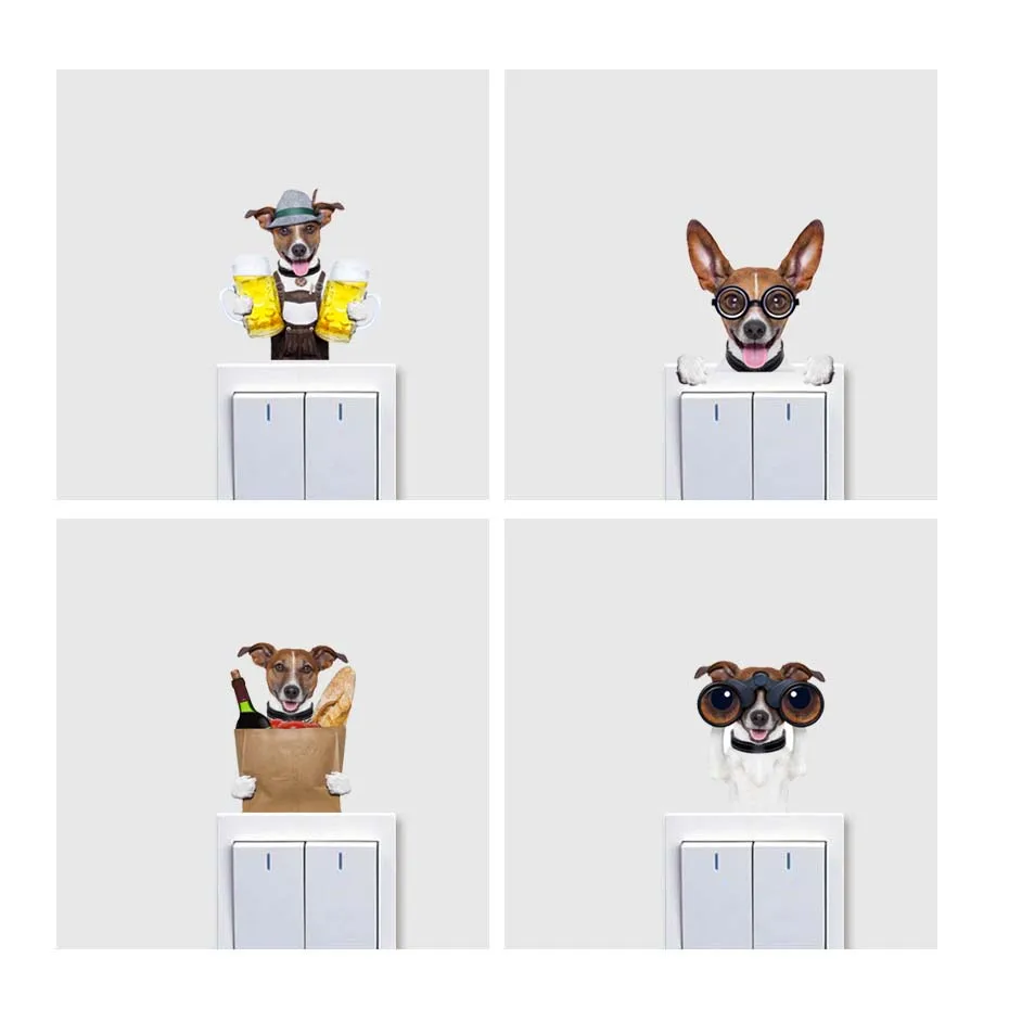 

Cute DOGS Colorful Wall Art Modern Nursery Door Laptop Switch Window Decals Wallpaper PVC Wall Sticker Kids Room Home Decor