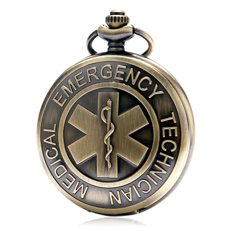 Antique Bronze World Health Emergency Technician Paramedic Badge Nurse Quartz Pocket Watch Pendant Chain Watch Women Gifts Bag (5)