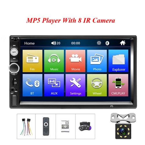 Podofo 2 din автомагнитола " сенсорный экран Bluetooth Видео Мультимедиа MP5 плеер USB/DVR/FM приемник/Зеркало Ссылка 2din авто радио - Цвет: With 8 IR Camera