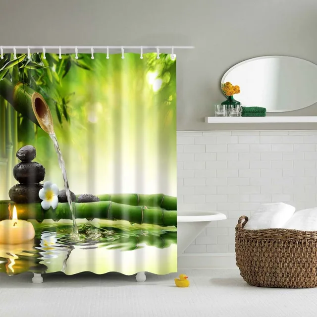 LFH Tissu Rideau De Douche Spa Décor Vert Jaune Résistant À La ... LFH Tissu Rideau De Douche Spa Décor Vert Jaune Résistant À La ...
