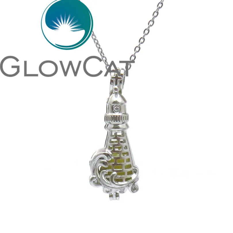 

KK570 Sea Tower Lighthouse Beads Cage Locket Necklace Fragrance Essential Oil Diffuser Pendants Necklaces Unisex Party Jewelry