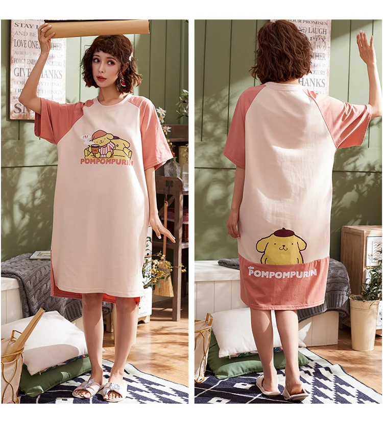 Новая брендовая Пижама с рисунком, ночная сорочка с короткими рукавами, женская ночная рубашка из хлопка, Повседневная летняя сексуальная ночная рубашка