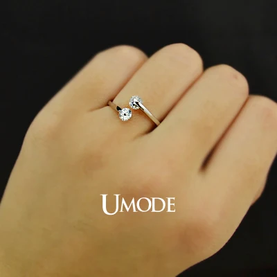 UMODE Кольца для помолвки с покрытием из белого золота и 2 фианитами по 0 25к модный