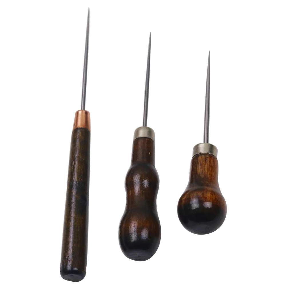 

3Pcs/set Wooden Handle Awl DIY Leather Tent Sewing Awl Pin Punch Hole Repair Tool Hand Stitcher Leathercraft Needlework