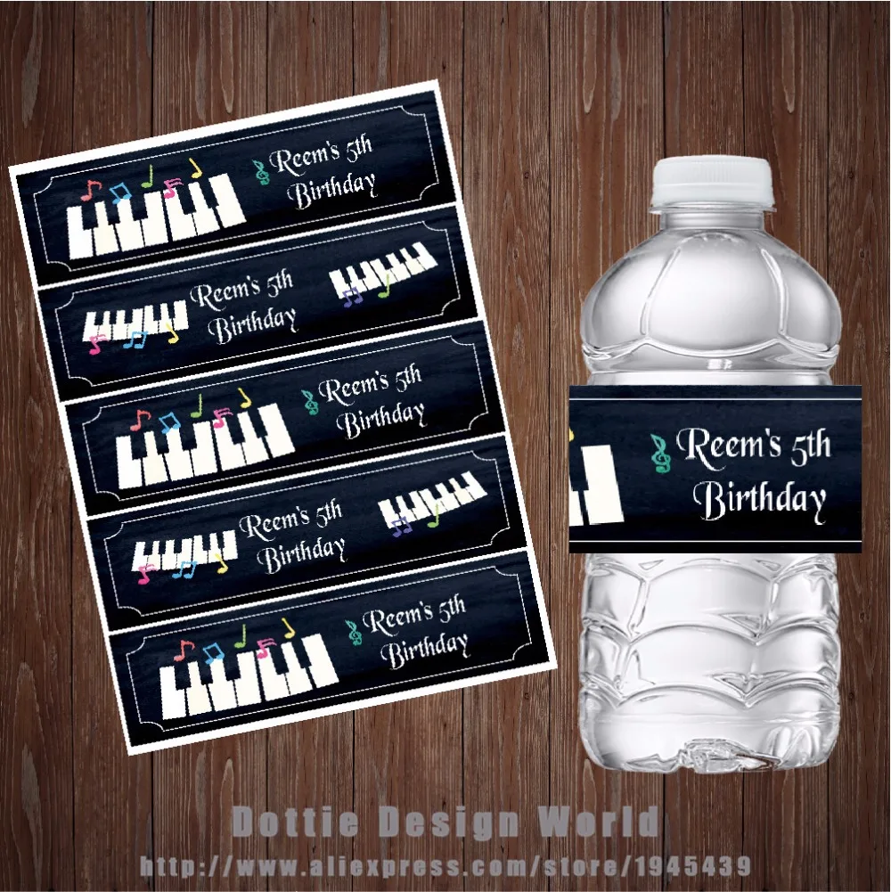 

20 pcs/lot Piano Music Theme Wedding Water Bottle Labels Candy Bar wrapper Custom Baby shower Birthday Party Wedding decoration