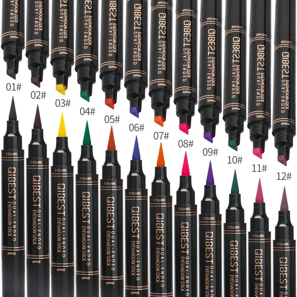 

Qibest dual head eyeliner pencil with stamp black green brown liquid eyeliner waterproof long lasting matte seal eyeliner QB023