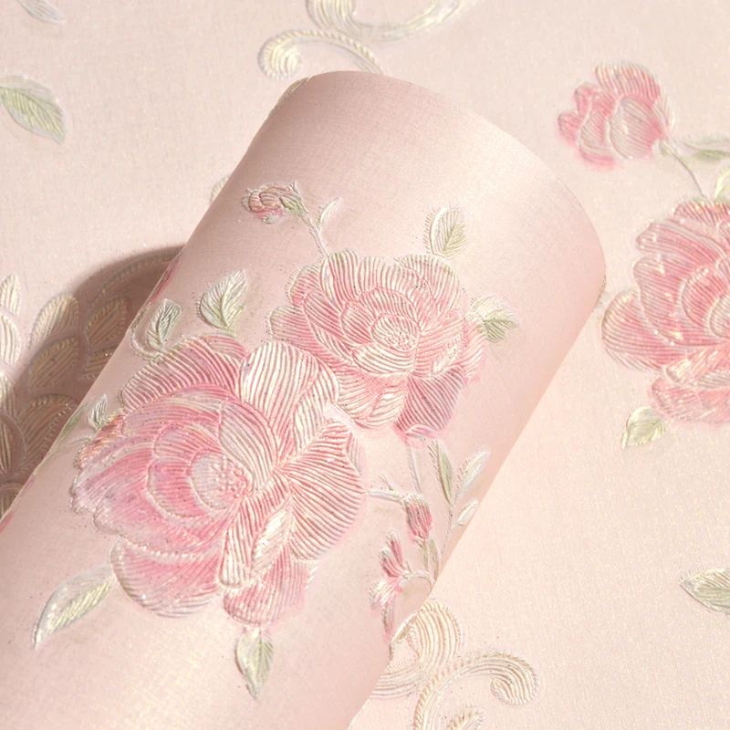 Modern Wall Papers Home Decor European Self-adhesive Floral Pink Green Beige Wallpaper Roll for Walls 3D Bedroom papel de pared Modern Wall Papers Home Decor European Self-adhesive Floral Pink Green Beige Wallpaper Roll for Walls 3D Bedroom papel de pared