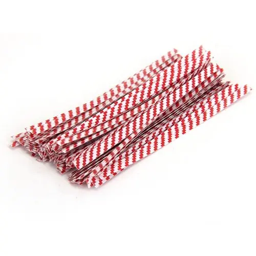 

IMC Hot 100 Pcs Red Stripe Paper Twist Ties for Cello Candy Bags Party