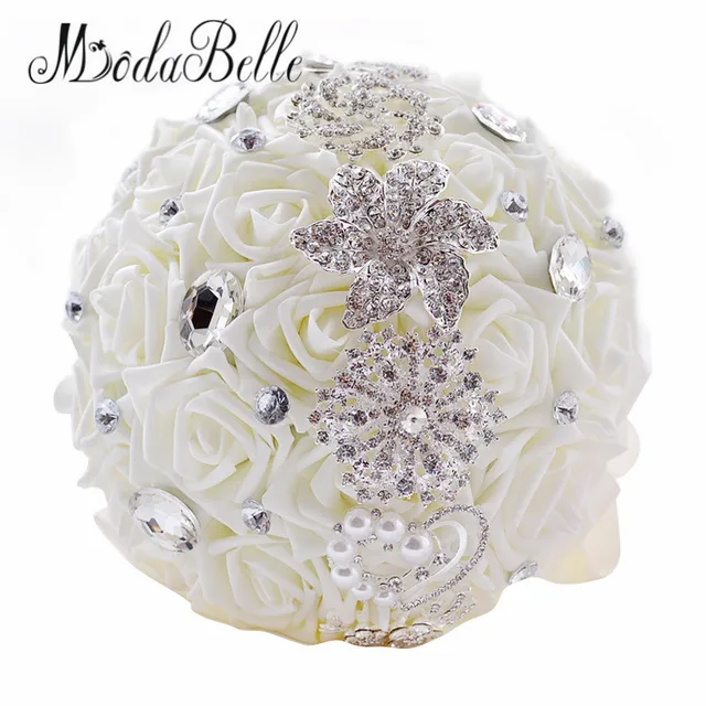 rhinestone silver wedding bouquet custom crystal rose flower bridal