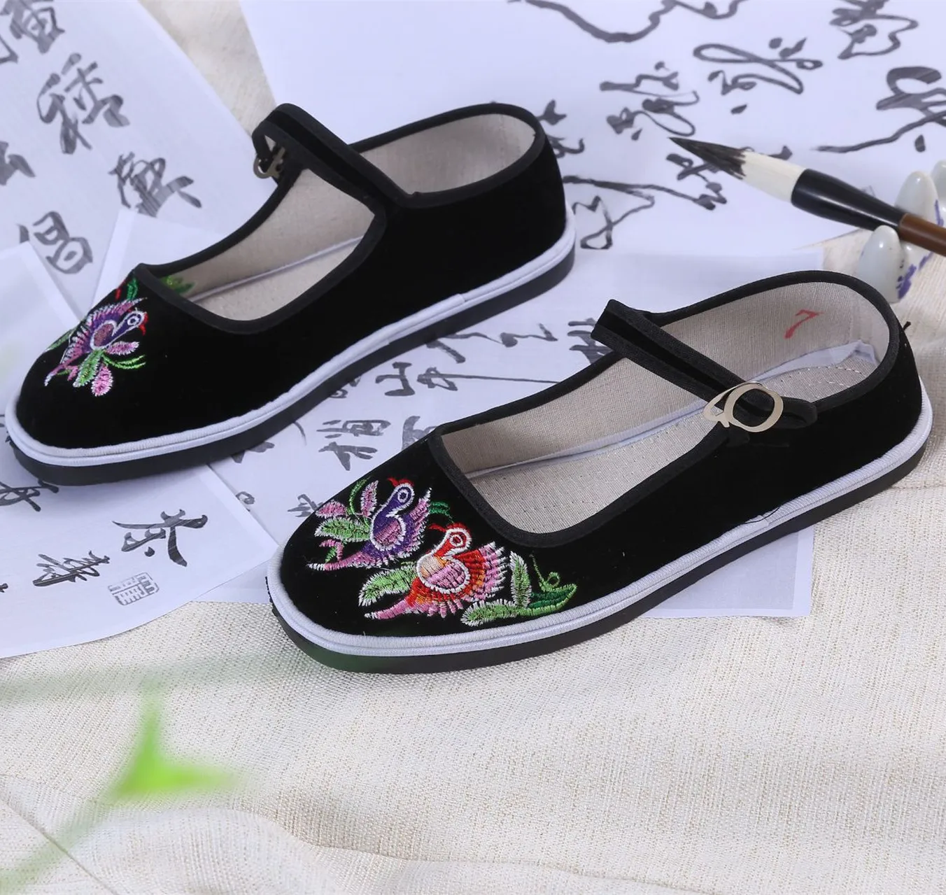 Zapatos de tela de estilo chino para zapatos planos con flores bordadas, de baile cuadrado hibisco, ST350|Zapatos planos de mujer| - AliExpress
