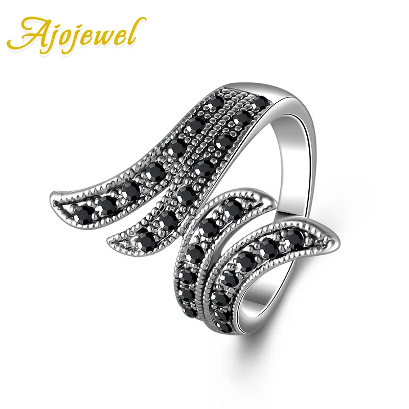

Ajojewel Retro Black Rhinestone Angel Wings Women Vintage Ring