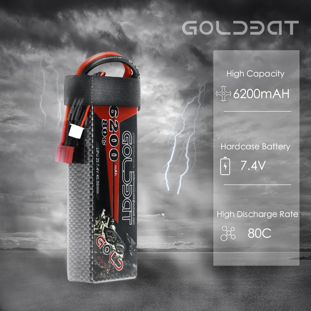 2 единицы GOLDBAT Lipo 6200 мАч аккумулятор с ру Lipo батарея 7,4 В 80C Lipo 2s 7,4 В с штекером Deans для RC автомобилей Грузовик Вертолет FPV гонки