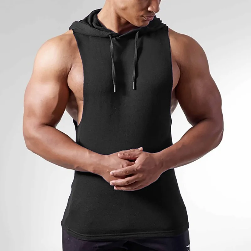 Sleeveless hooded tank top for men mens clothing jackets & hoodies tops & t-shirts