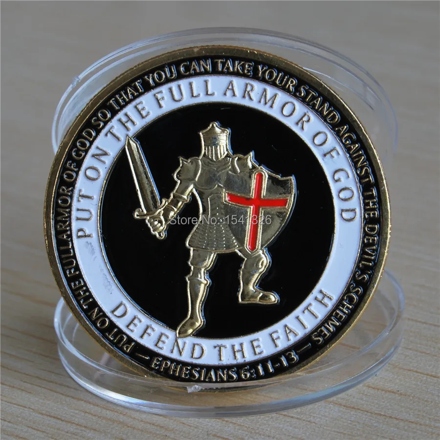 Armor of God "Defend the Faith" Brass Challenge Coin,3pcs/lot DHL free
