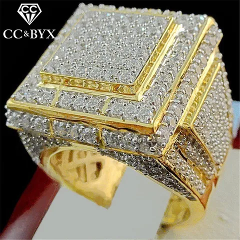 CC Rings For Men Luxury Fashion Jewelry 24K Gold Ring Cubic Zirconia Bridegroom Wedding Engagement Party Gift CC2104