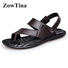 Чёрный; коричневый кожаный Для мужчин Туфли без каблуков пляжные сандалии повседневные пляжные Летние тапочки обувь водяные римские сандалии; Sandalias Hombre Размеры 46