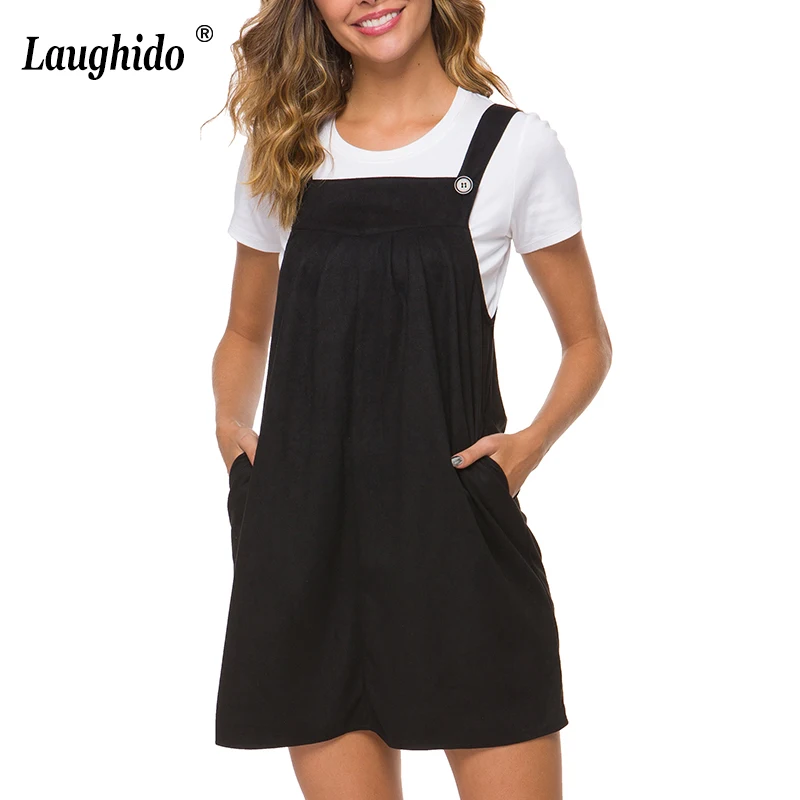 

Laughido Black Summer Tank Dress 2019 Casual Summer Vestidos Loose Mini Vest Dress Streetwear Sarafan Suspender Women Dresses