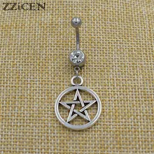 Панк стиль кулон Пентакль Пентаграмма Циркон Болтаются пупка Кольца Тела Штанги Бар пупка пирсинг украшения из сериала Сверхъестественное