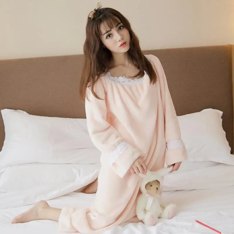 2017 Autumn Winter Flannel Princess Nightgowns Women Casual Homewear